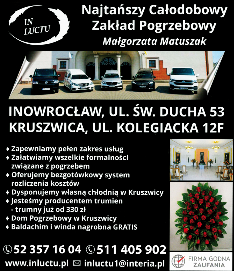 Zakład Pogrzebowy IN LUCTU Trumny Usługi kompleksowe Usługi pogrzebowe - pogrzeby INOWROCŁAW pogrzeby INOWROCŁAW